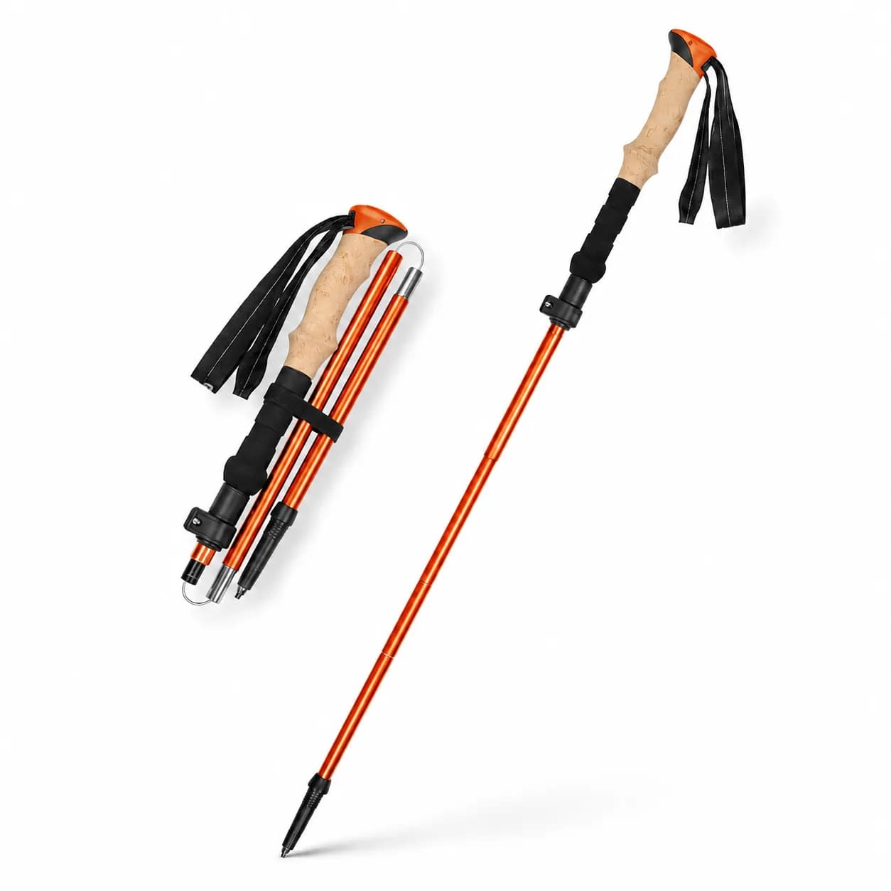 Foldable 3-section Nordic Walking Sticks Telescopic Hiking Poles — Orange