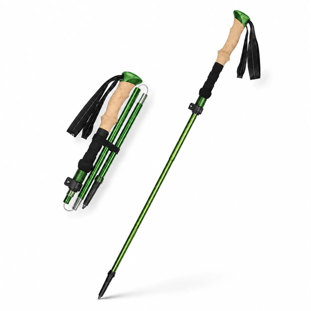 Foldable 3-section Nordic Walking Sticks Telescopic Hiking Poles — green