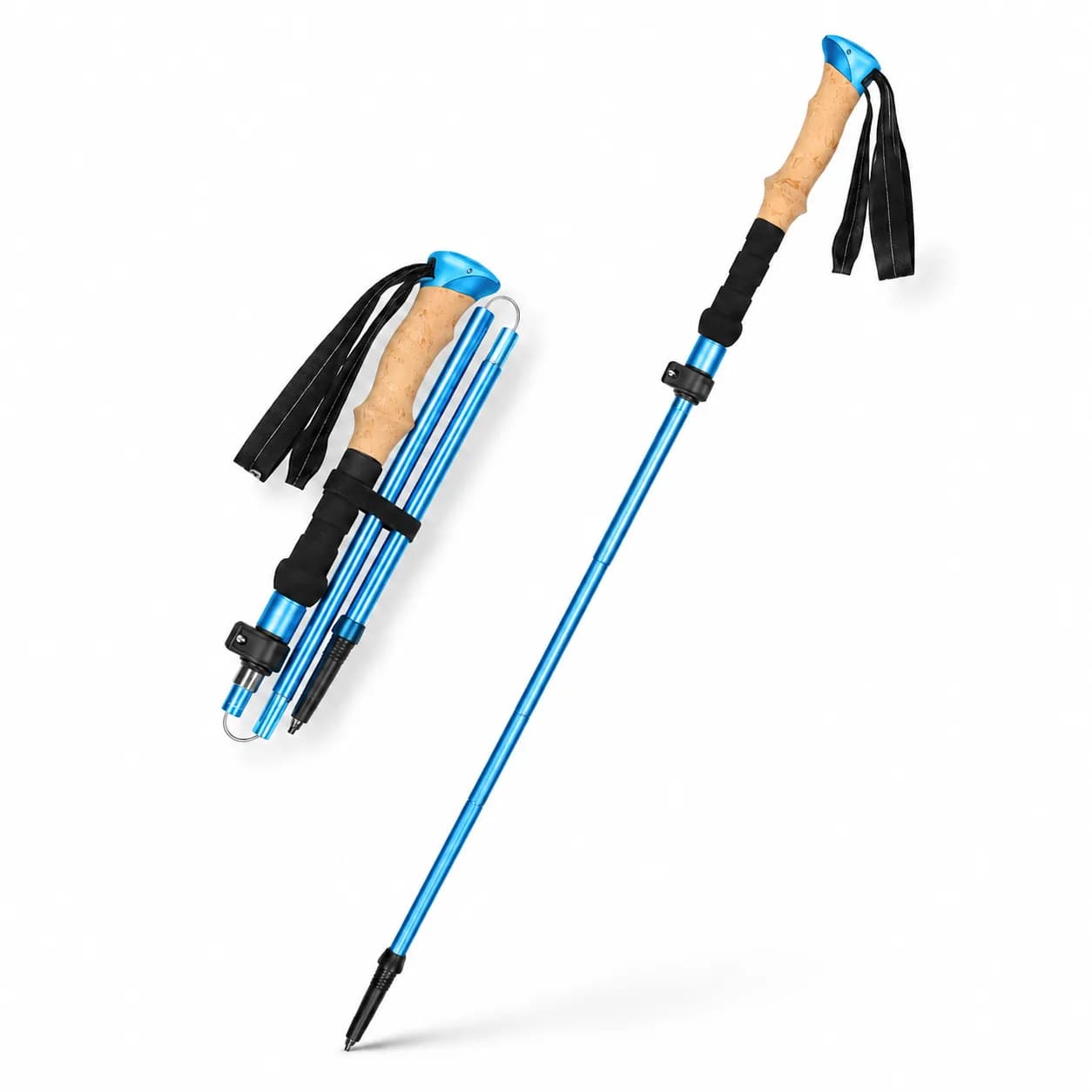 Foldable 3-section Nordic Walking Sticks Telescopic Hiking Poles — Blue